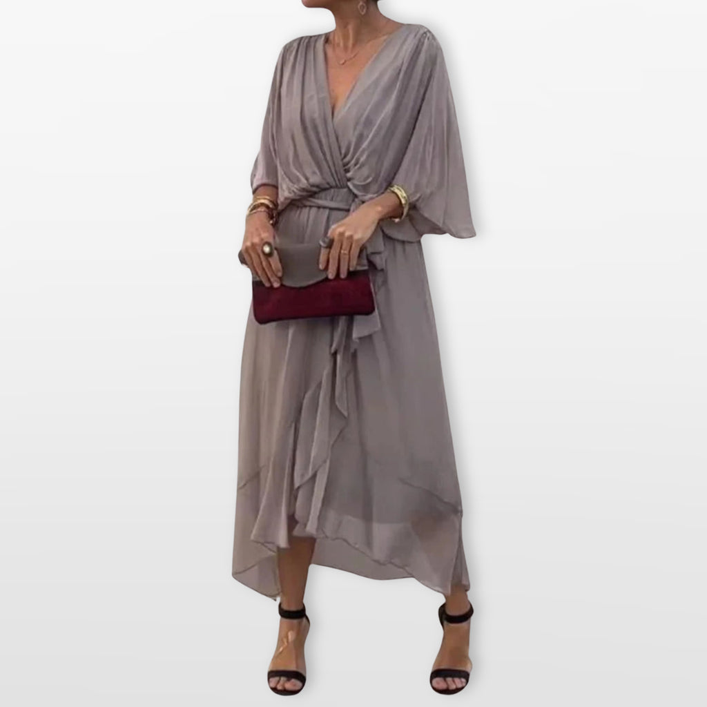 Women’s V Neck Midi Dress Flowy Wrap Dress