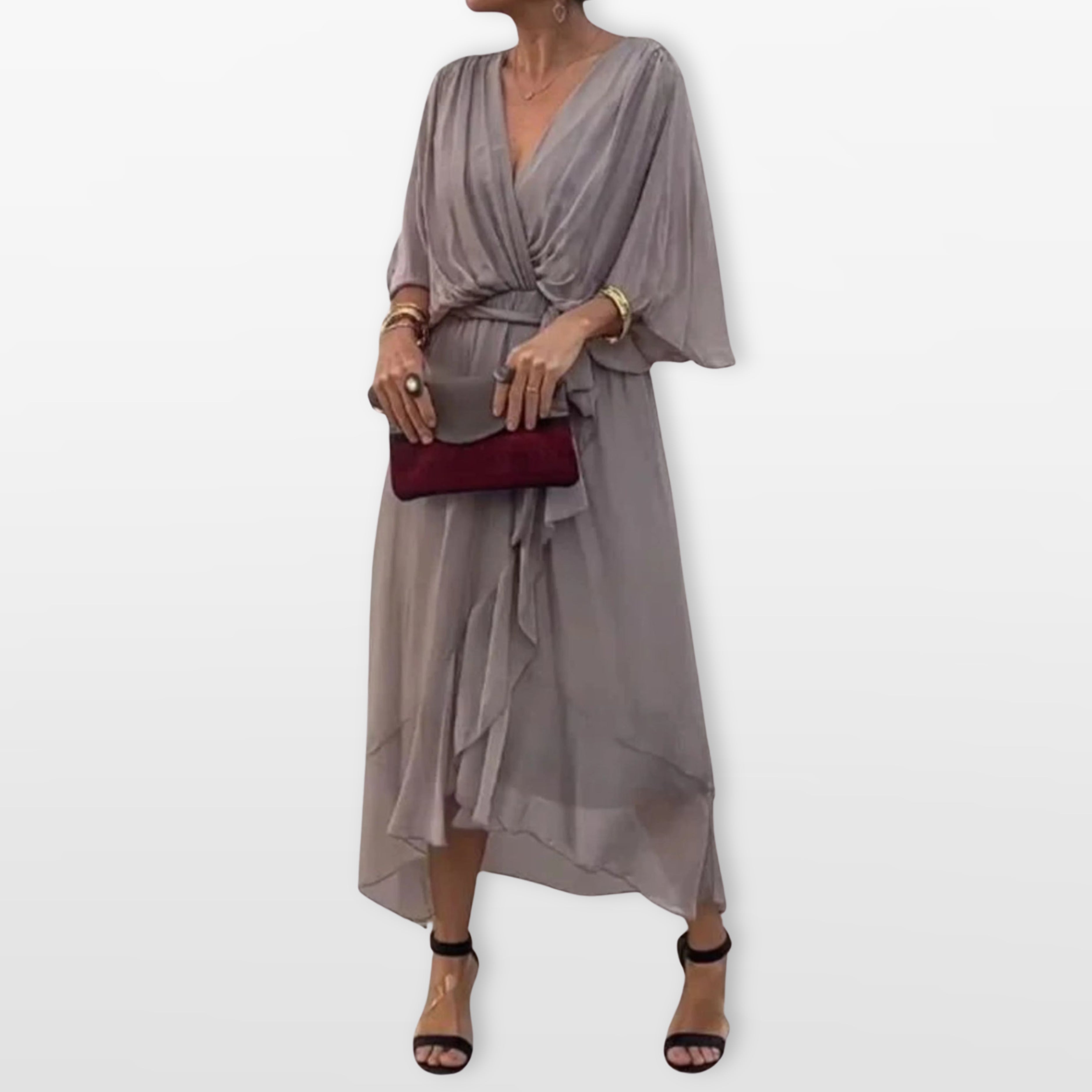 Women’s V Neck Midi Dress Flowy Wrap Dress