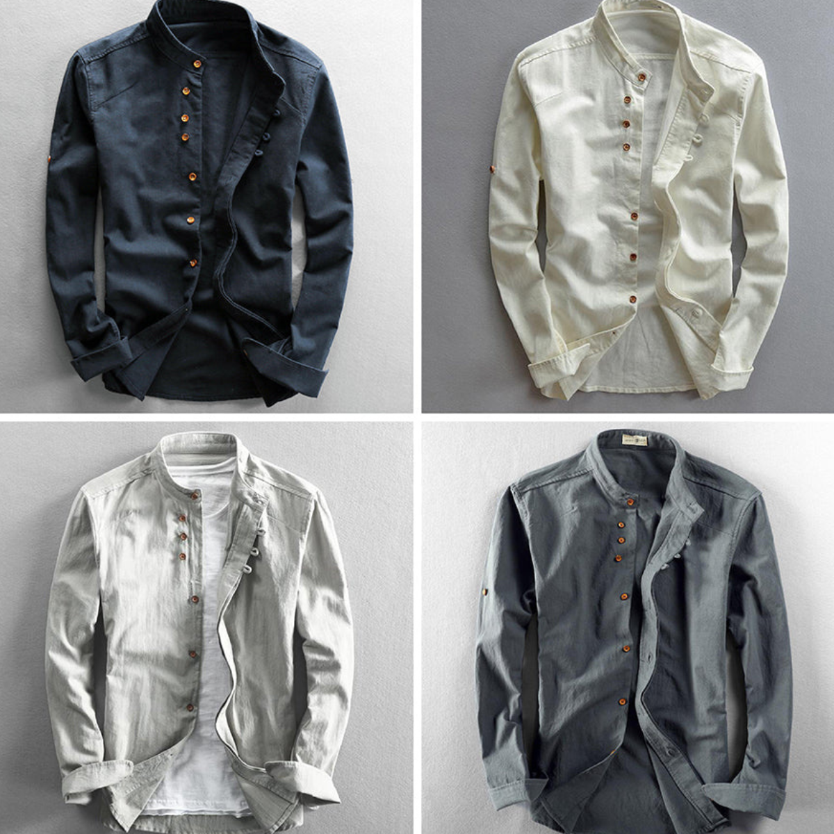 Men Mandarin Collar Button Up Shirt