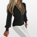 Women’s Long Sleeve V Neck Top Ruched Waist