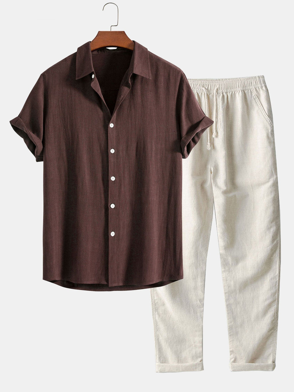 Men’s Casual Short Sleeve Shirt and Pants Set