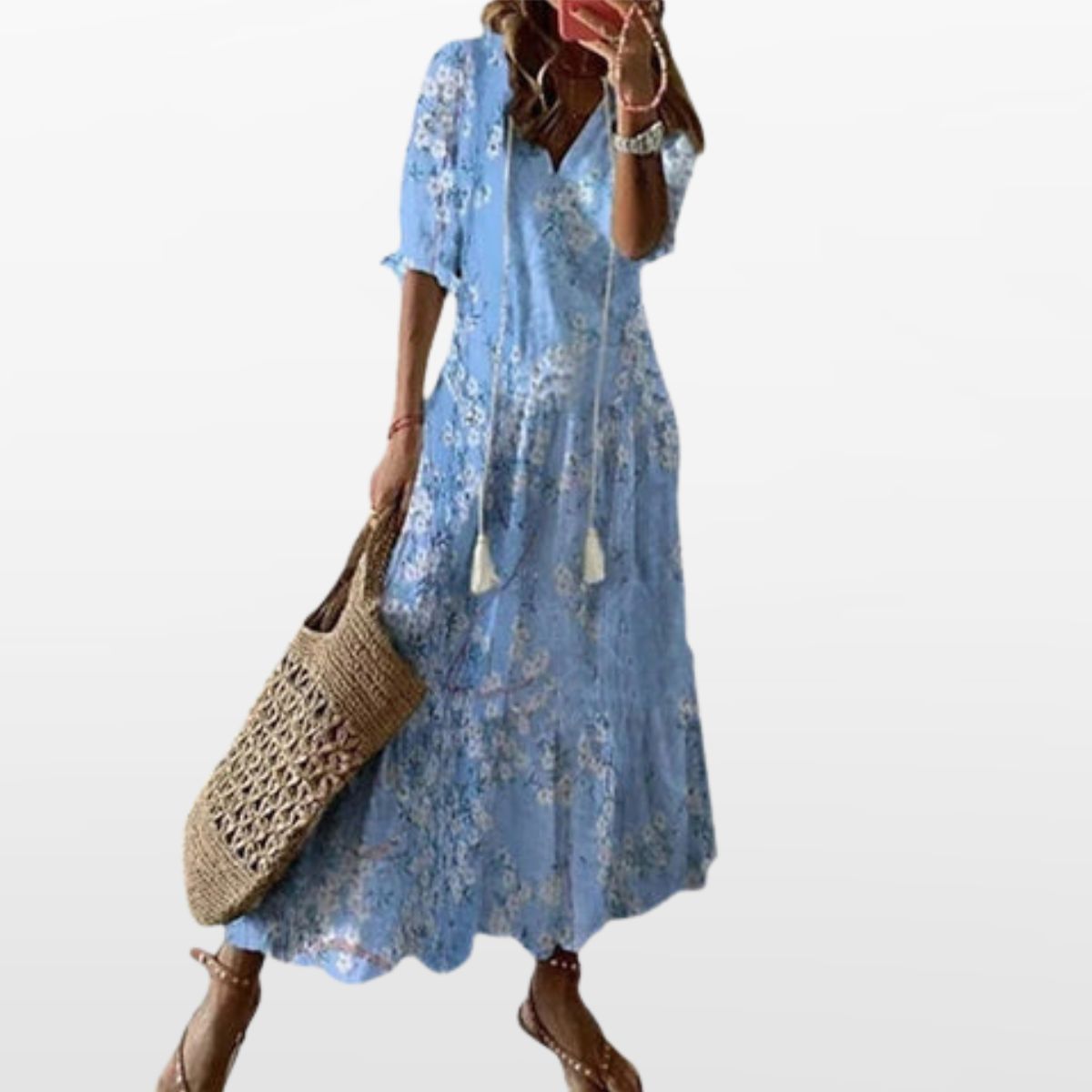 Women Boho Maxi Dress V Neck