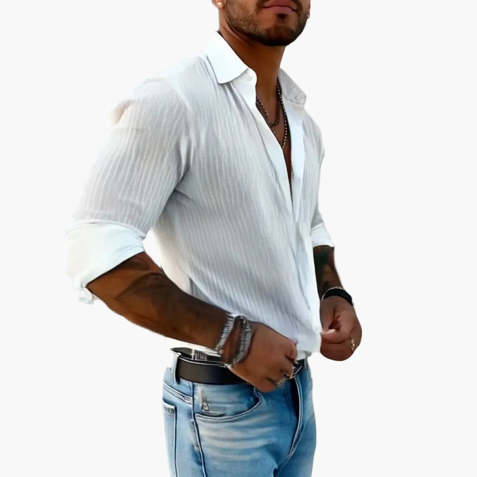 Men’s Ribbed Slim Fit Button Shirt