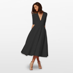 Women V Neck Fit and Flare Midi Dress