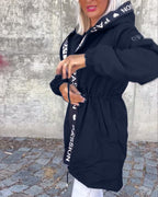 Women's Hooded Longline Jacket with Drawstring Waist