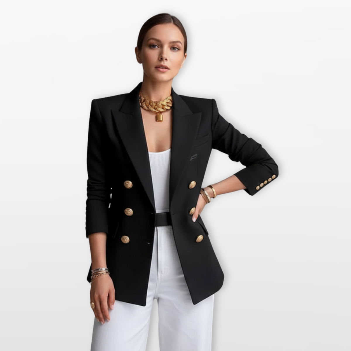 Women Double Breasted Blazer Structured Elegant