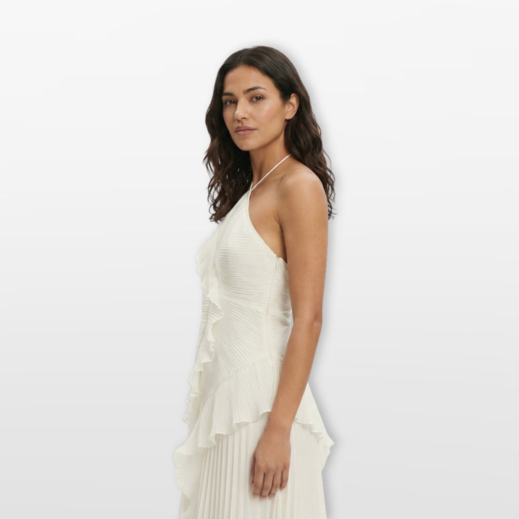 Women’s Pleated Ruffle Evening Dress Halter Maxi