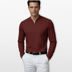 Men Long Sleeve V Neck Shirt Slim