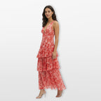 Women’s Floral Maxi Dress Backless Tiered Flowing
