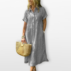 Women Striped Shirt Midi Dress Relaxed Fit