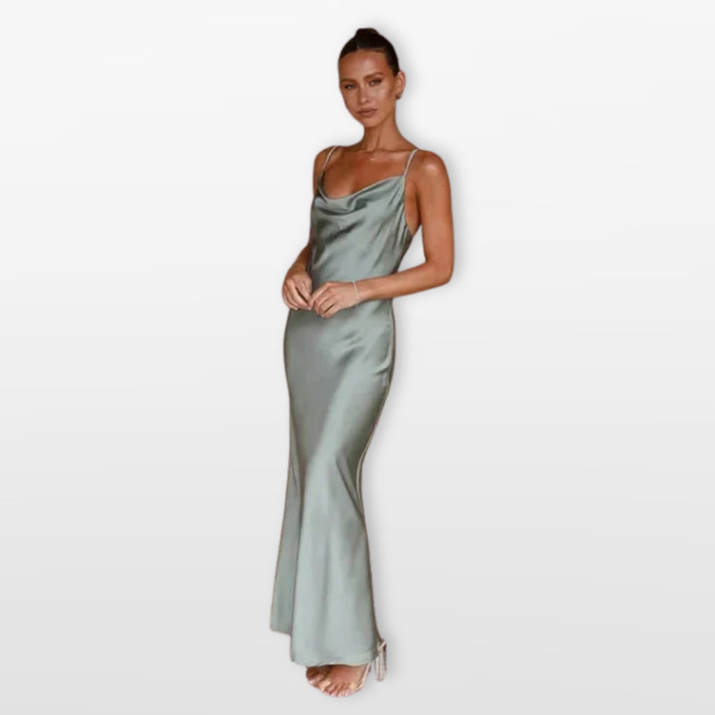 Women’s Satin Maxi Dress Cowl Neck