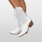 Women’s Perforated Cowboy Boots Western Suede