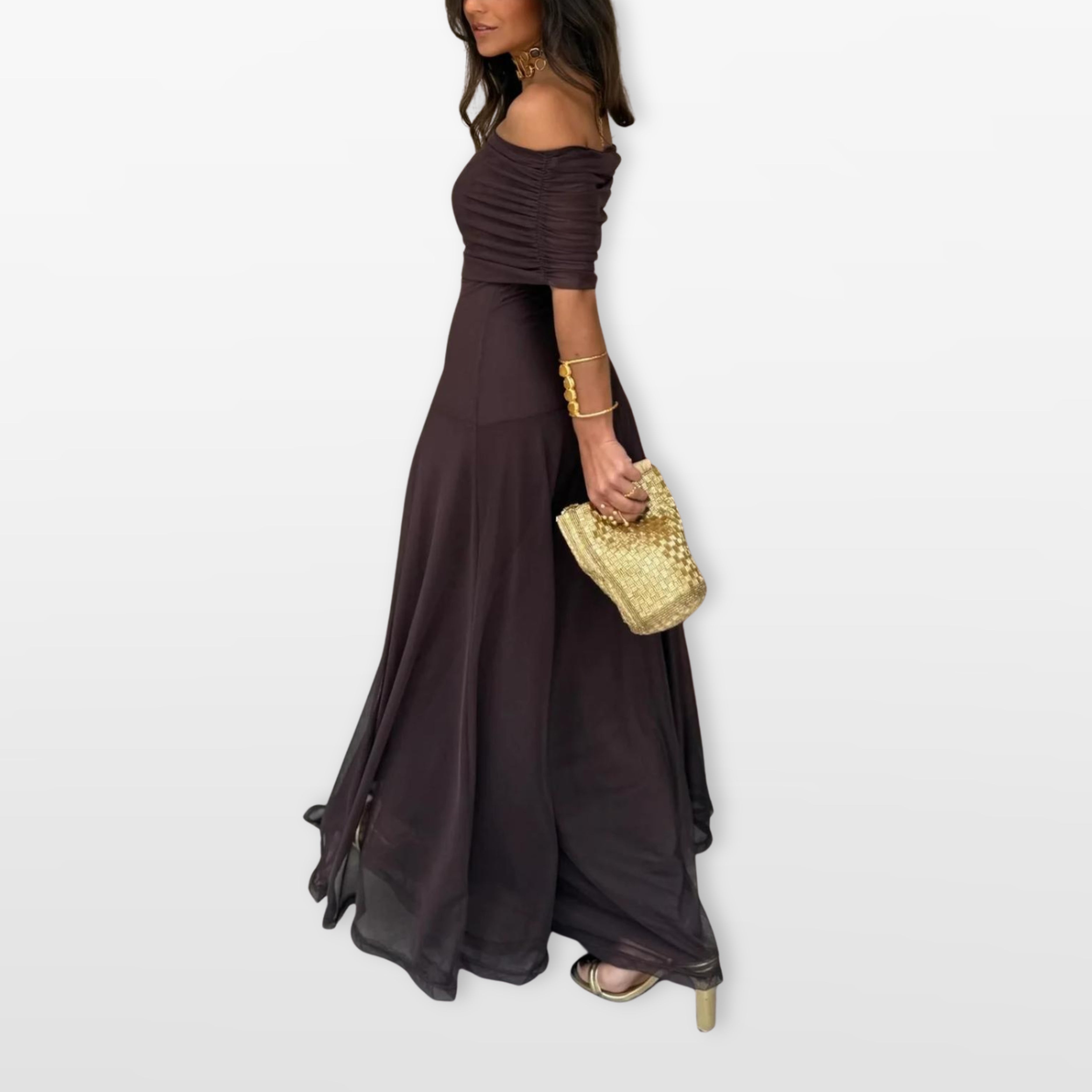 Women’s Off Shoulder Maxi Dress Mesh Elegant