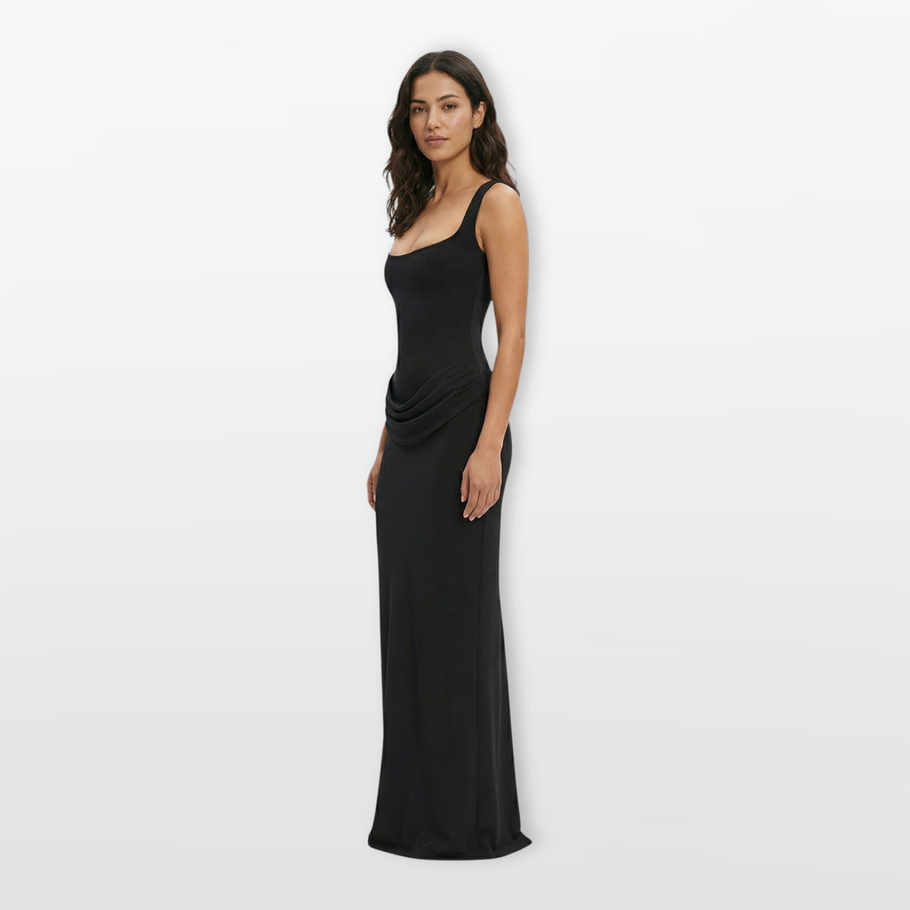 Women’s Fitted Satin Evening Dress Draped Maxi