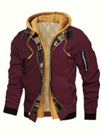 Men’s Hooded Jacket with Plaid Trim