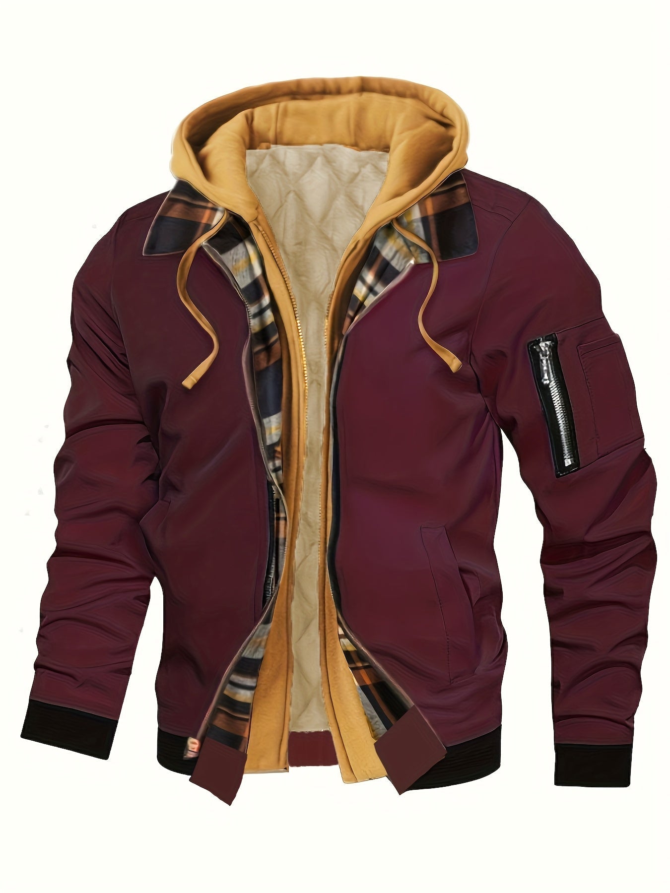 Men’s Hooded Jacket with Plaid Trim
