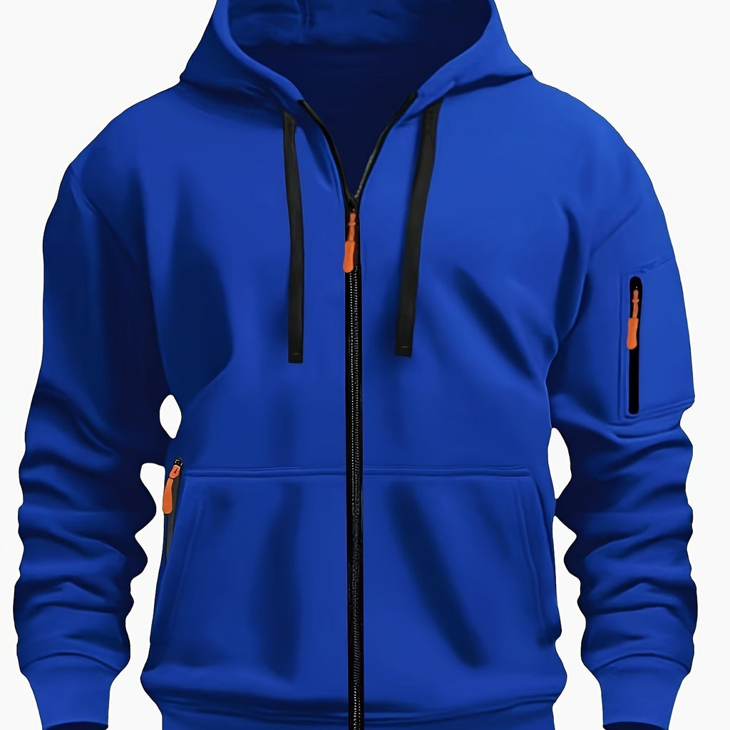 Men's Full-Zip Hooded Sweatshirt with Sleeve Detail