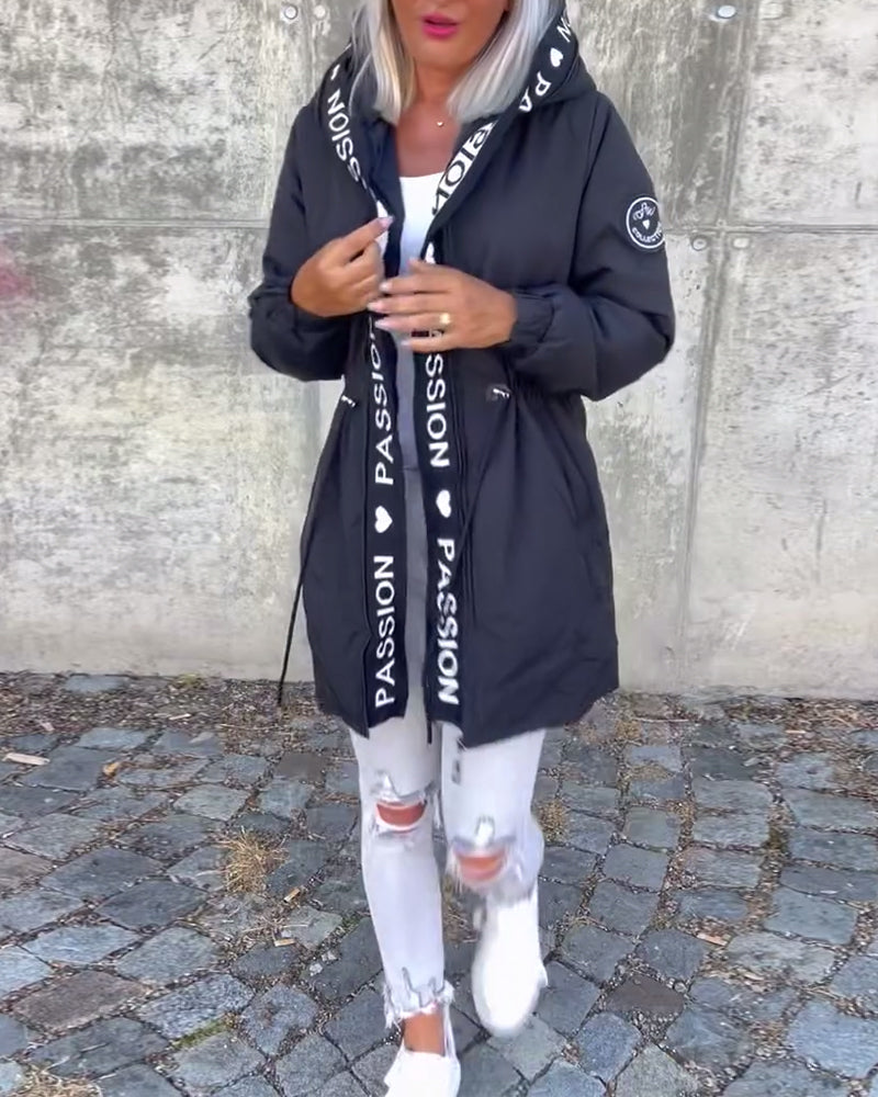 Women's Hooded Longline Jacket with Drawstring Waist