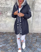 Women's Hooded Longline Jacket with Drawstring Waist