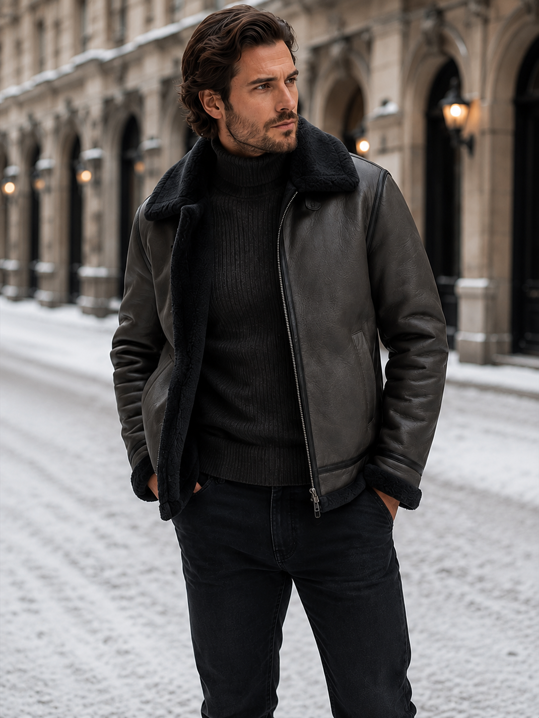 Men's Contrast-Collar Zip-Up Winter Jacket