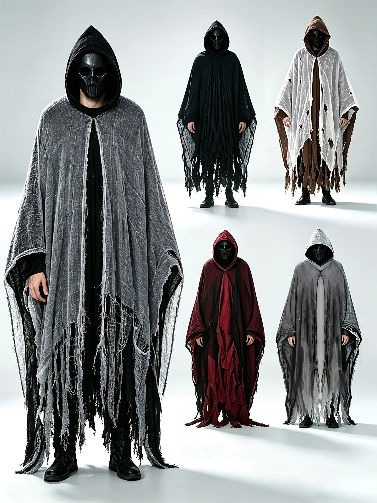Halloween Hooded Ghost Costume with Tattered Cape