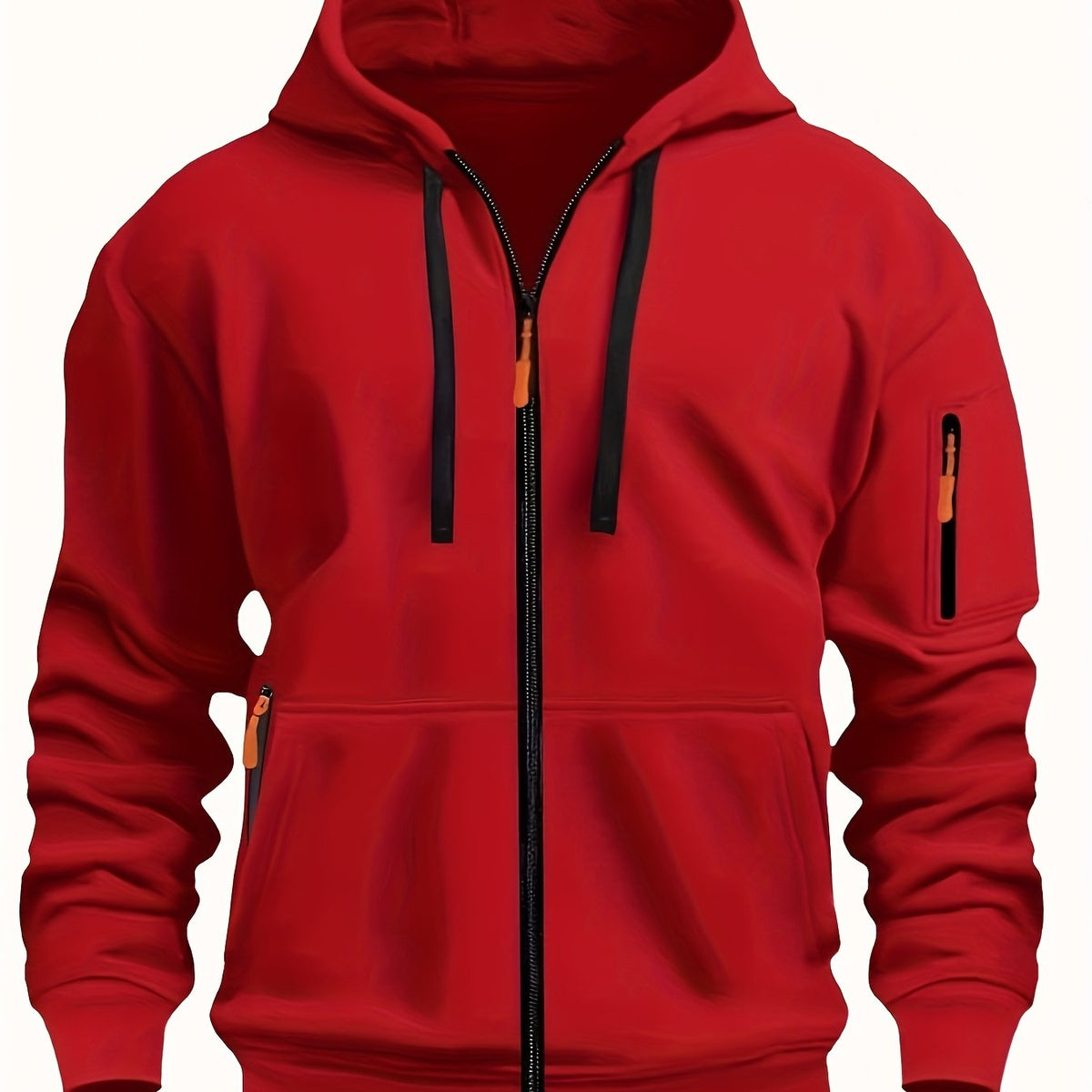 Men's Full-Zip Hooded Sweatshirt with Sleeve Detail