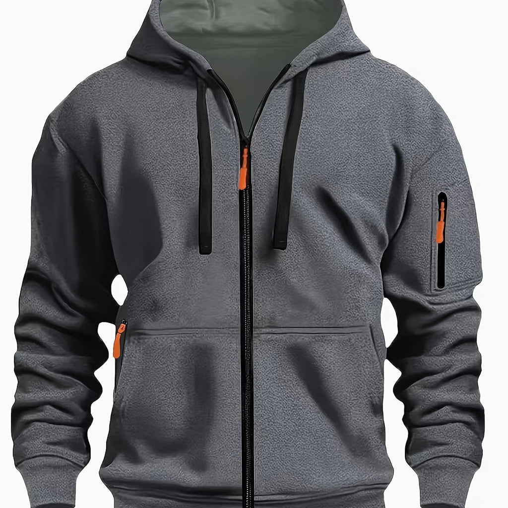 Men's Full-Zip Hooded Sweatshirt with Sleeve Detail