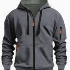 Men's Full-Zip Hooded Sweatshirt with Sleeve Detail