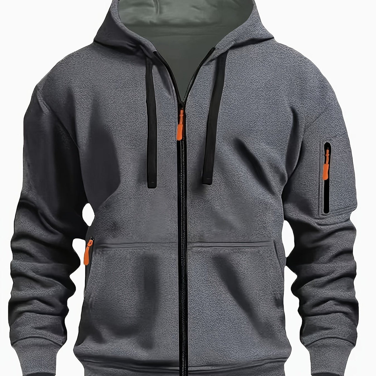 Men's Full-Zip Hooded Sweatshirt with Sleeve Detail