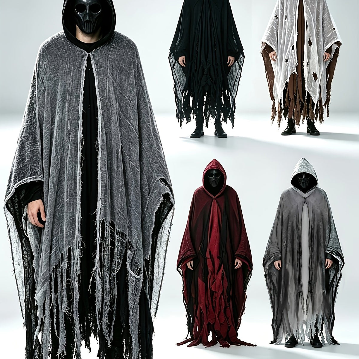 Halloween Hooded Ghost Costume with Tattered Cape