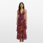 Women’s Floral Maxi Dress Backless Tiered Flowing