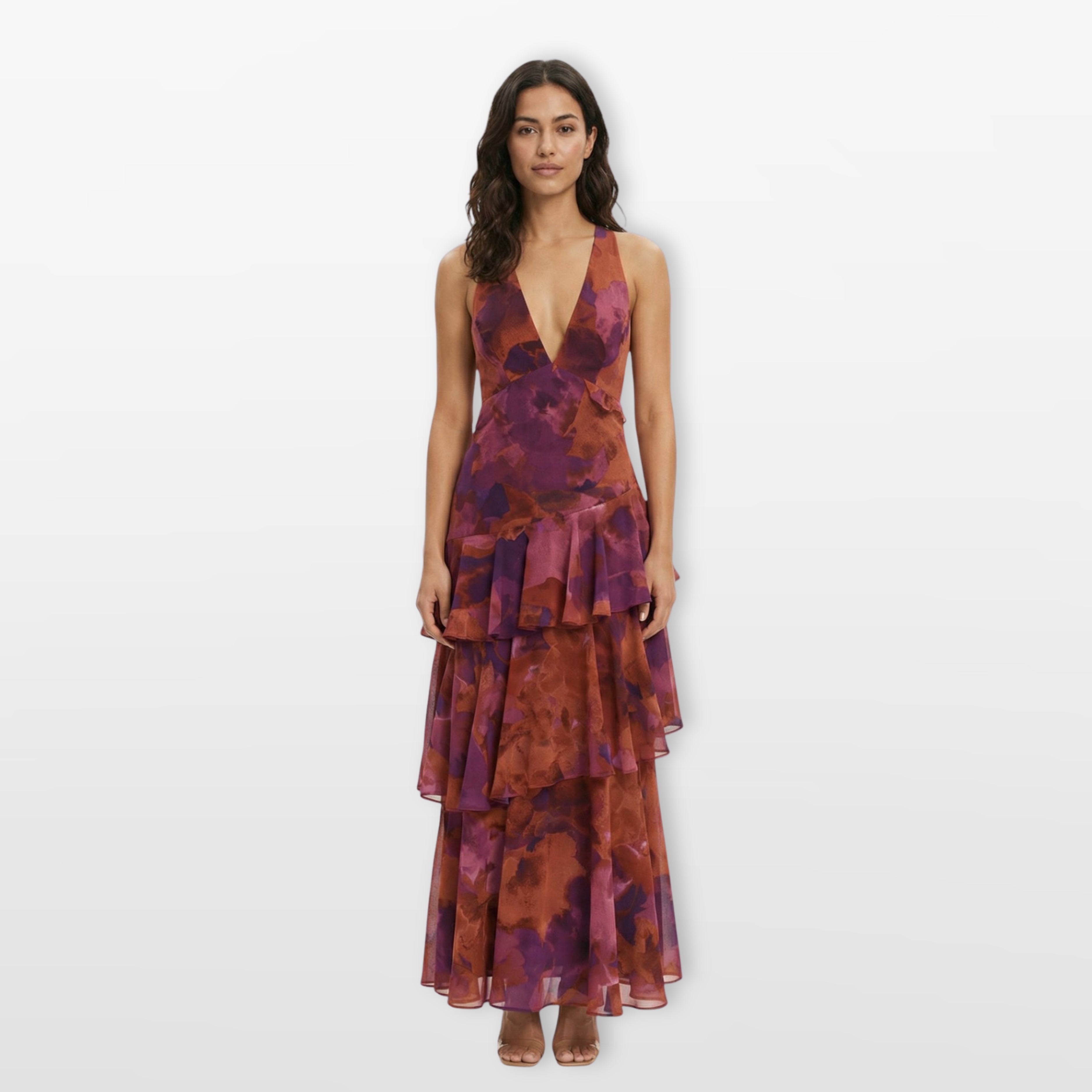Women’s Floral Maxi Dress Backless Tiered Flowing