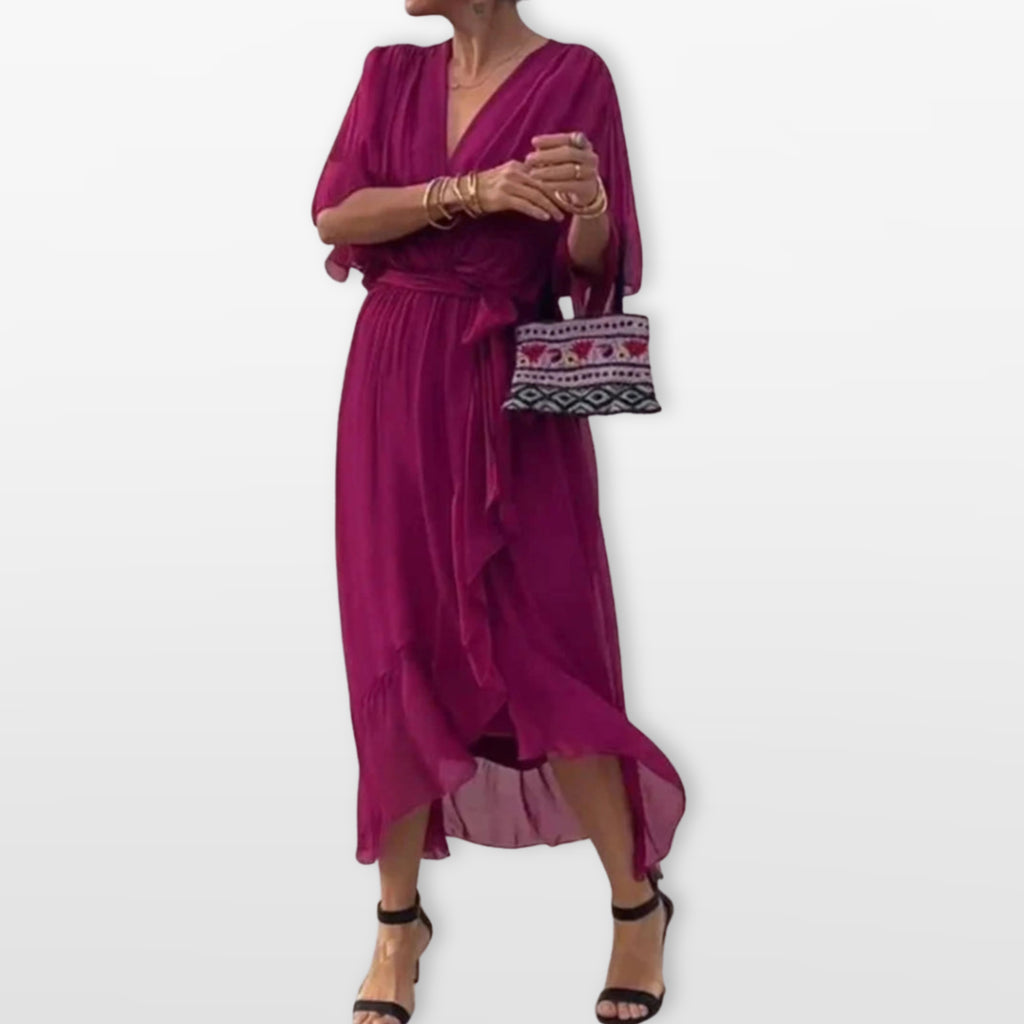 Women’s V Neck Midi Dress Flowy Wrap Dress