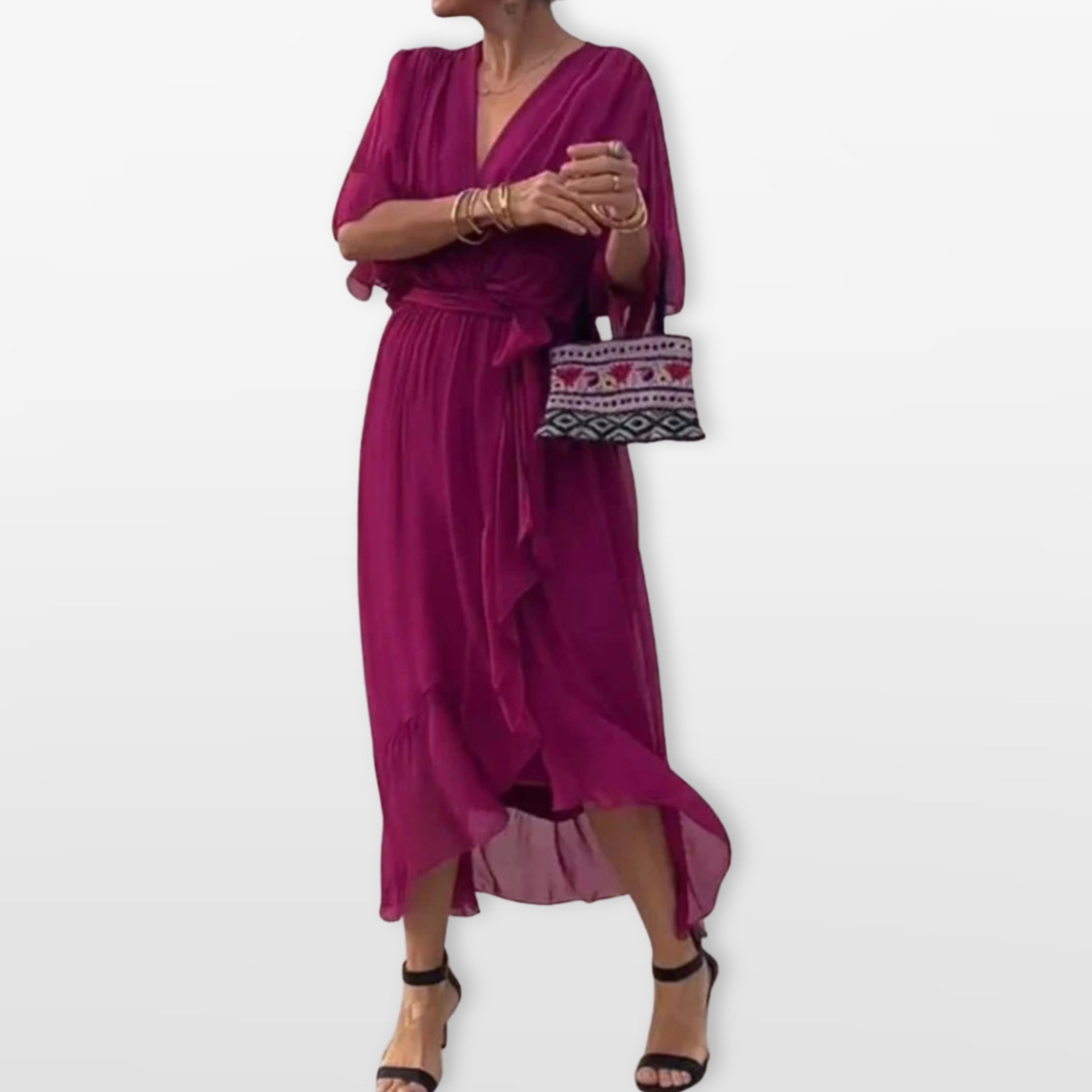 Women’s V Neck Midi Dress Flowy Wrap Dress