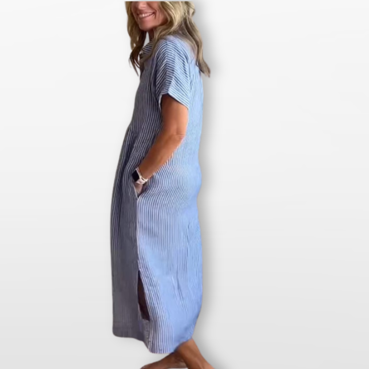Women Striped Shirt Midi Dress Relaxed Fit