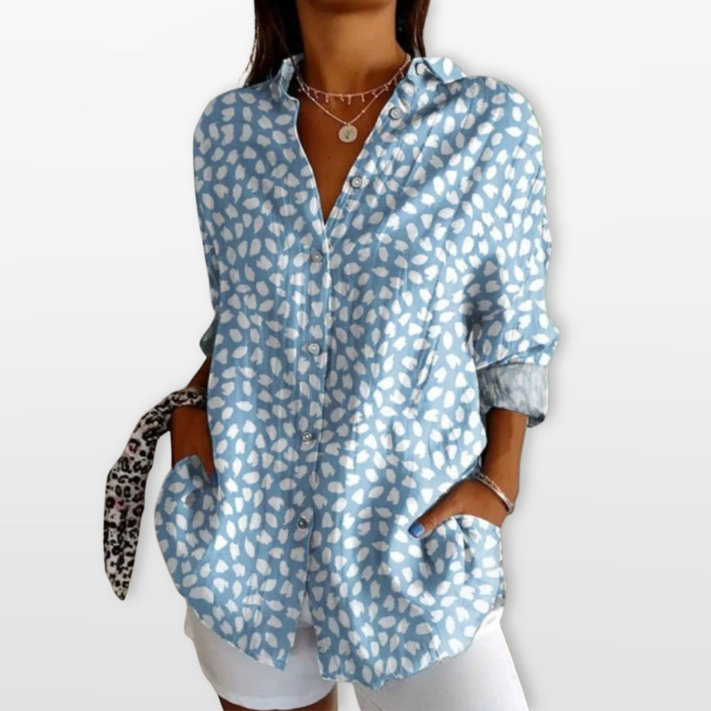 Women’s Printed Button Blouse Artistic Casual Shirt