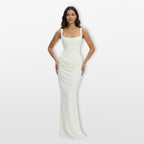 Women’s Fitted Satin Evening Dress Draped Maxi