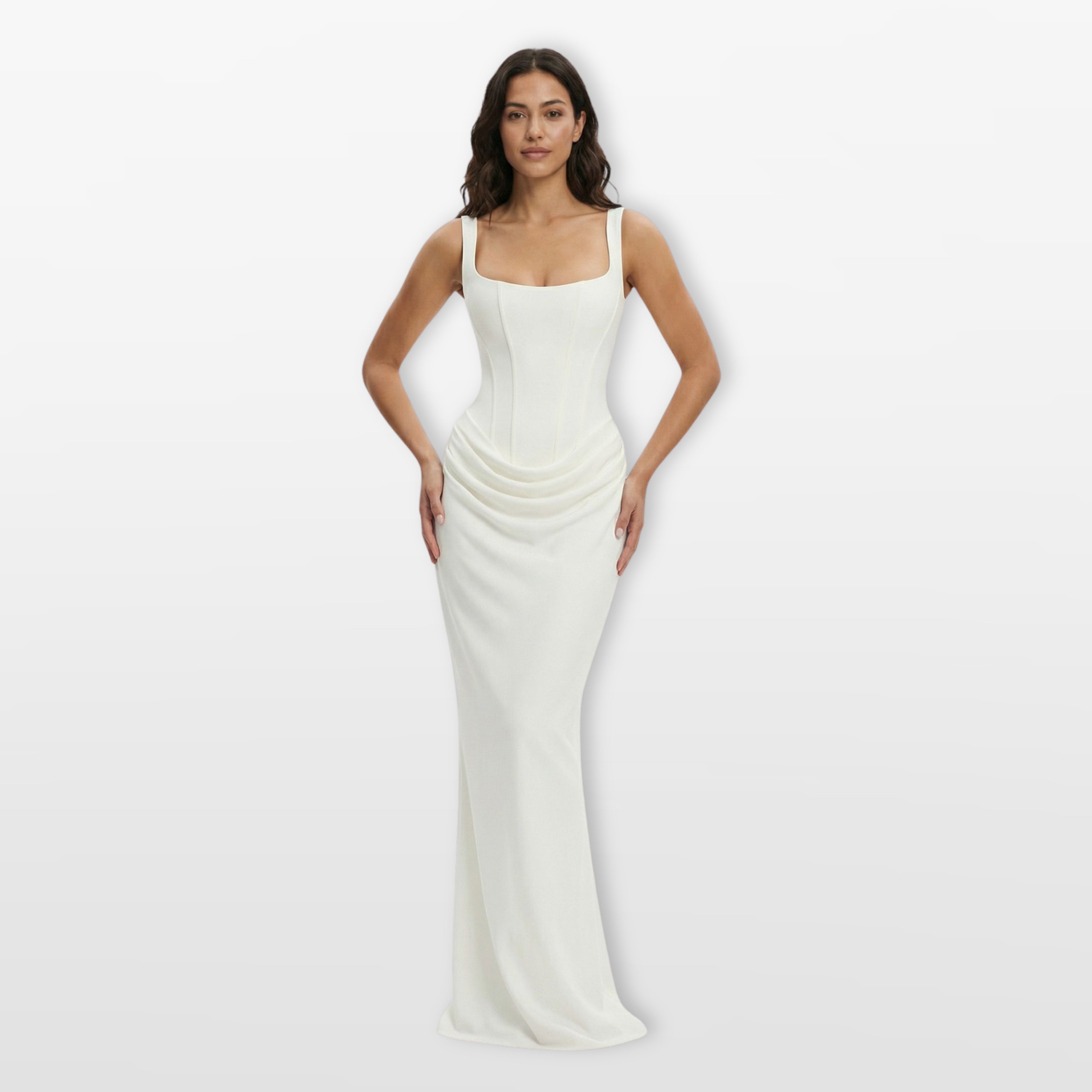 Women’s Fitted Satin Evening Dress Draped Maxi