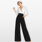 Women Elegant V Neck Wide Leg Jumpsuit
