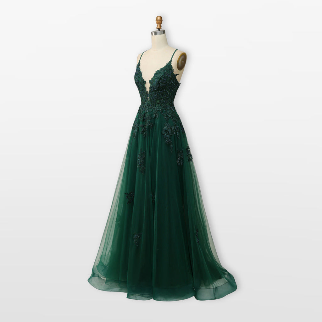 Women’s Lace Tulle Evening Dress Backless Slit
