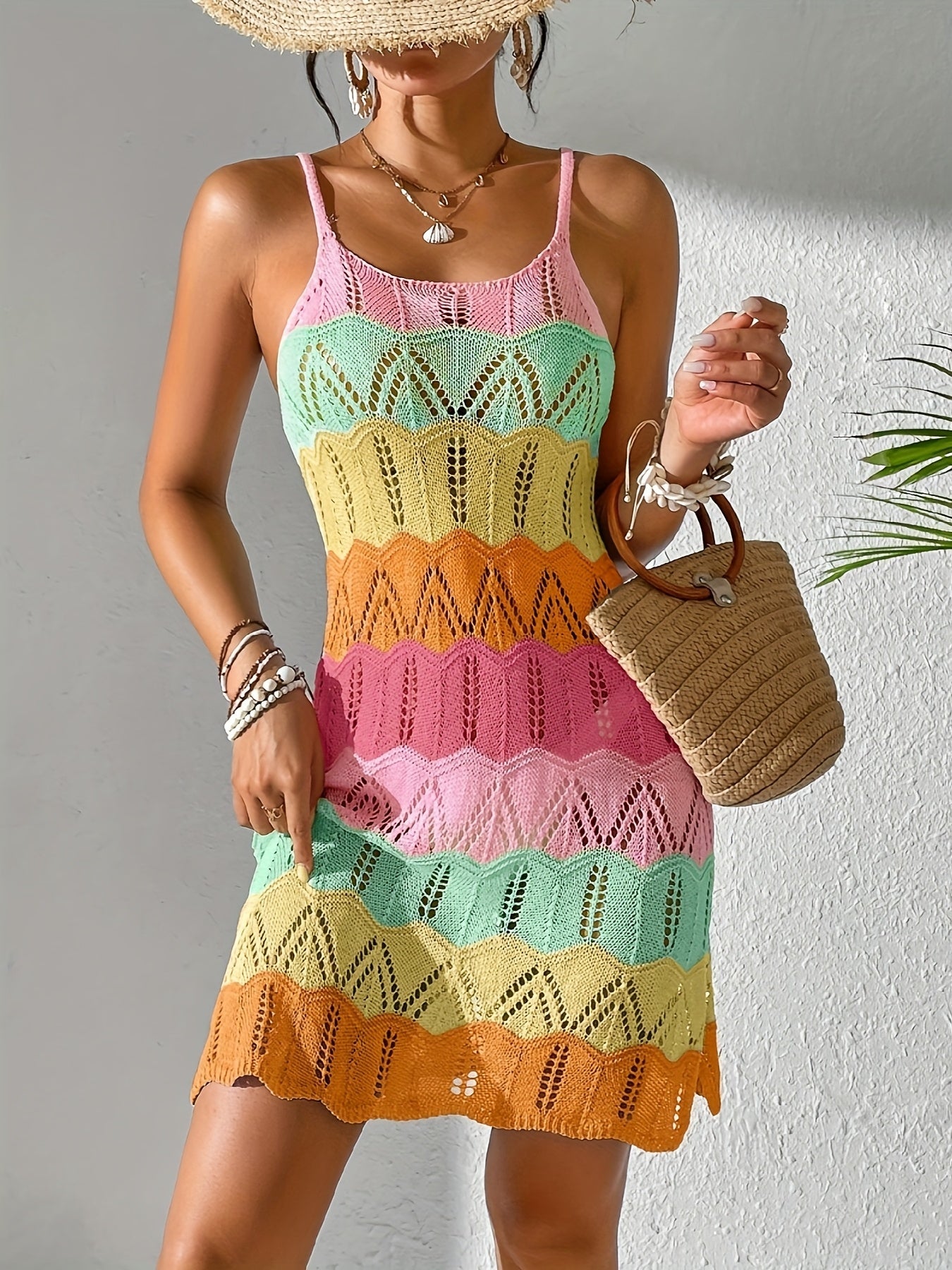 Women’s Colorful Crochet Beach Cover Up Dress