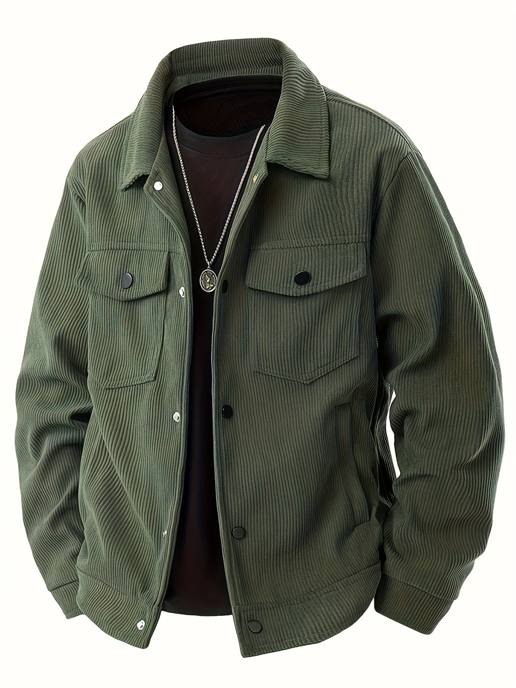 Men's Ribbed Snap Button Casual Jacket