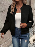 Women's Textured Zip-Front Bomber Jacket