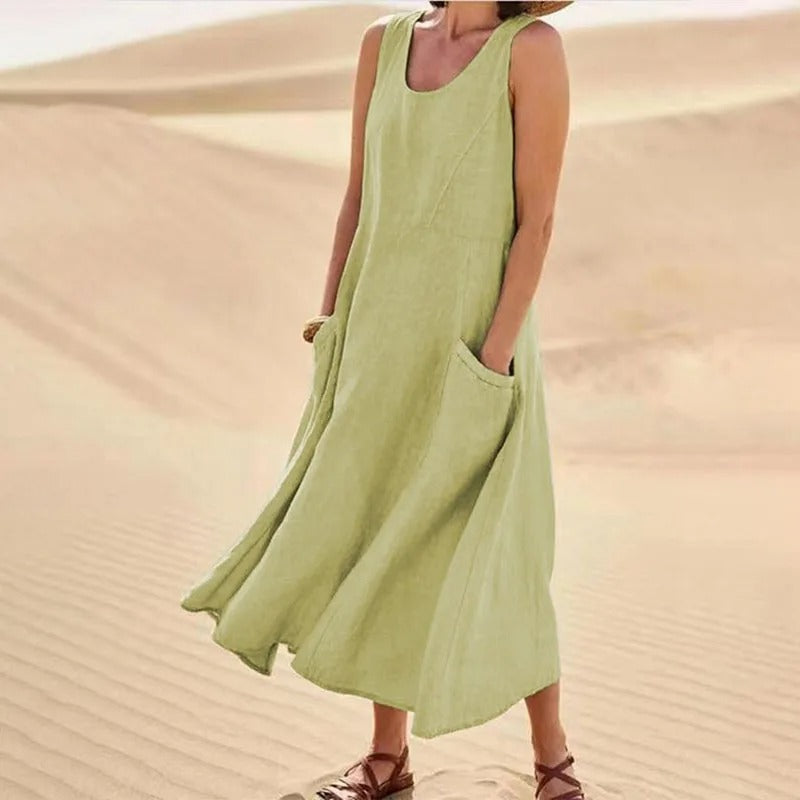 Women's Linen Pocket Maxi Dress