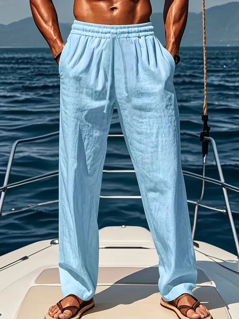 Men's Relaxed Fit Drawstring Linen Pants