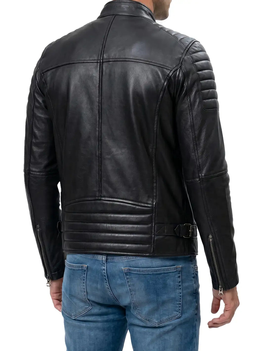 Men's Moto Jacket with Quilted Shoulders