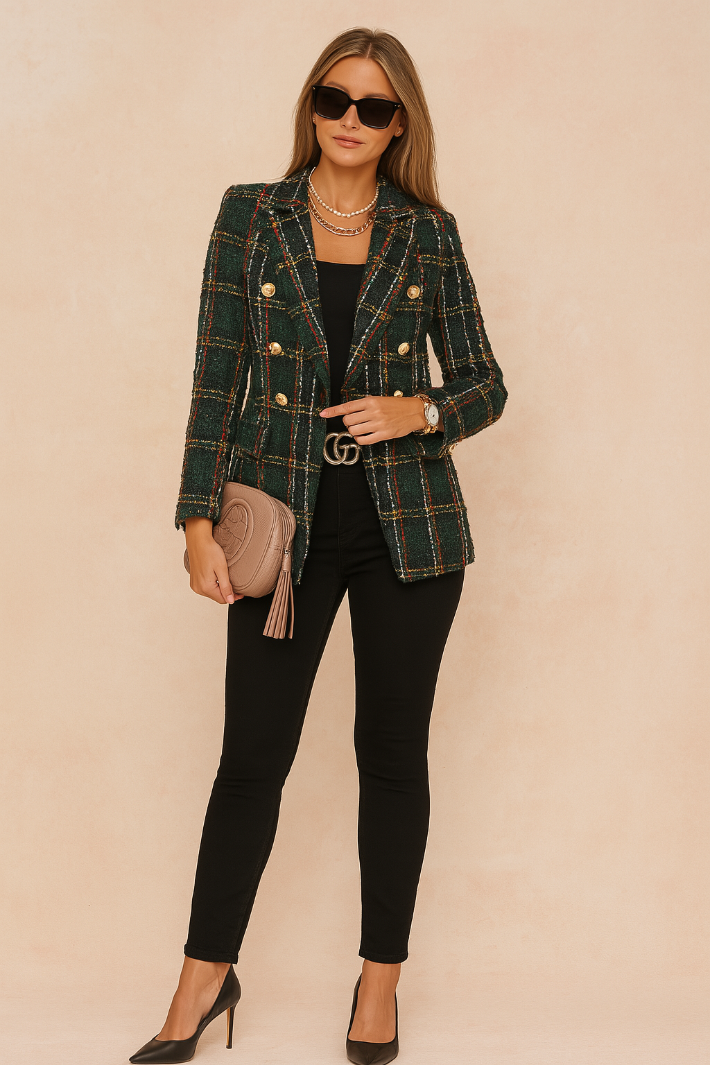 Women’s Double-Breasted Plaid Blazer