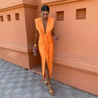 Women's Ruched Deep V Maxi Dress