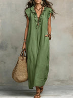 Women’s Relaxed Ruffle V-Neck Maxi Dress
