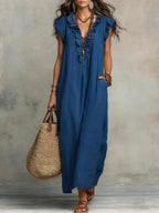 Women’s Relaxed Ruffle V-Neck Maxi Dress